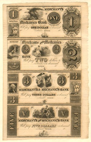 Merchant's and Mechanics Bank - Uncut Obsolete Sheet - Broken Bank Notes - Monroe, Michigan - SOLD